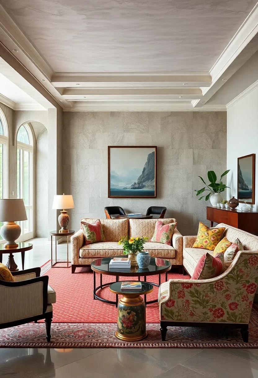 Timely Tradition: A nod to classic design, this ⁣living room ⁣integrates a timeless chintz sofa with a​ balanced mix ​of antique and modern ​furnishings, imparting functionality ⁣without losing charm