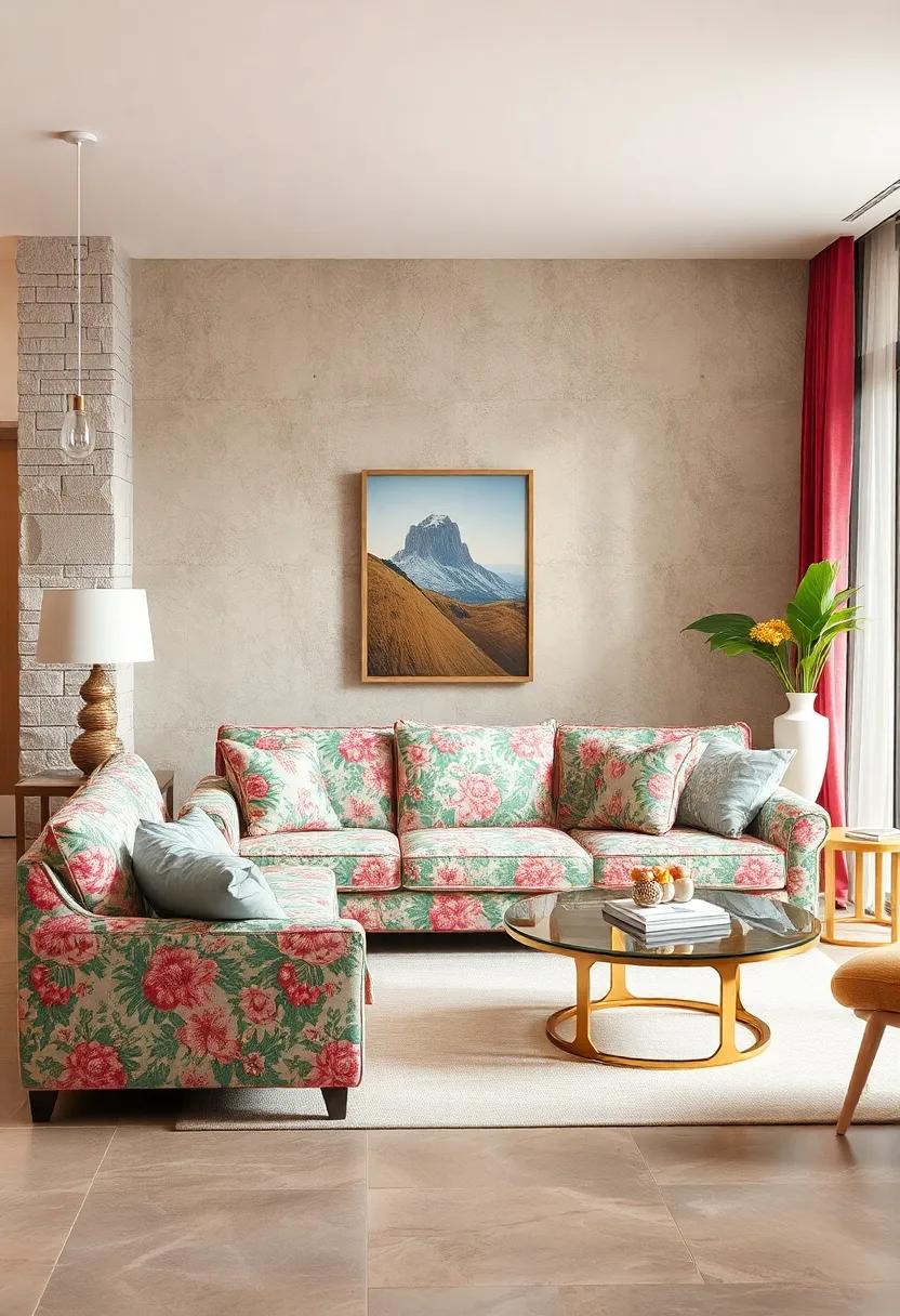 Vintage Meets Modern: A striking blend of mid-century modern furniture with a classic chintz sofa creates ‌a‍ dynamic tension in this stylish living room, showcasing the ‌best of both⁢ worlds