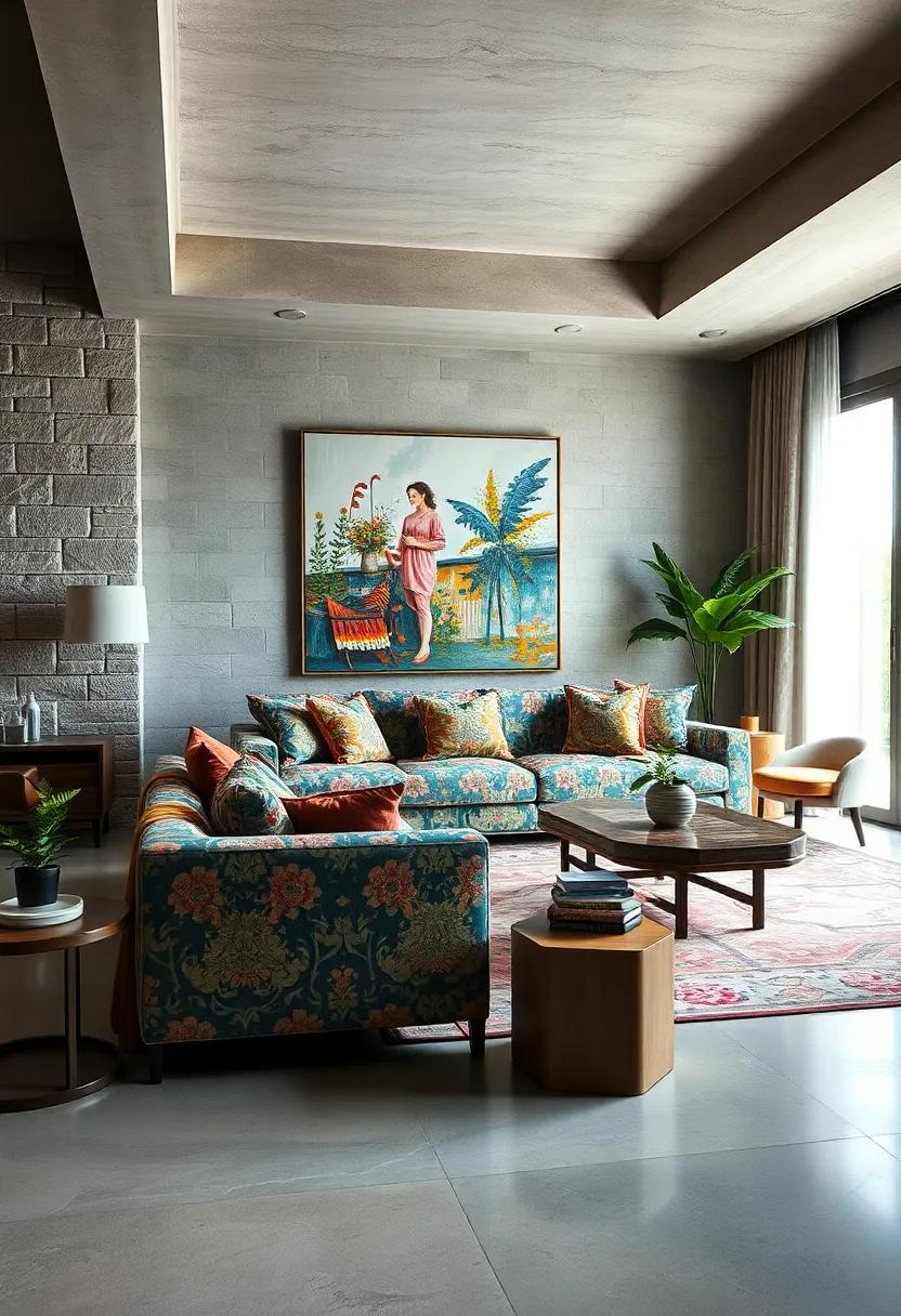 Artistic Flair: Showcasing layers of artistic flair,⁣ this living room ‌pairs a bold⁢ chintz sofa with a ​dramatic painting,⁣ balancing creativity with comfort and warmth