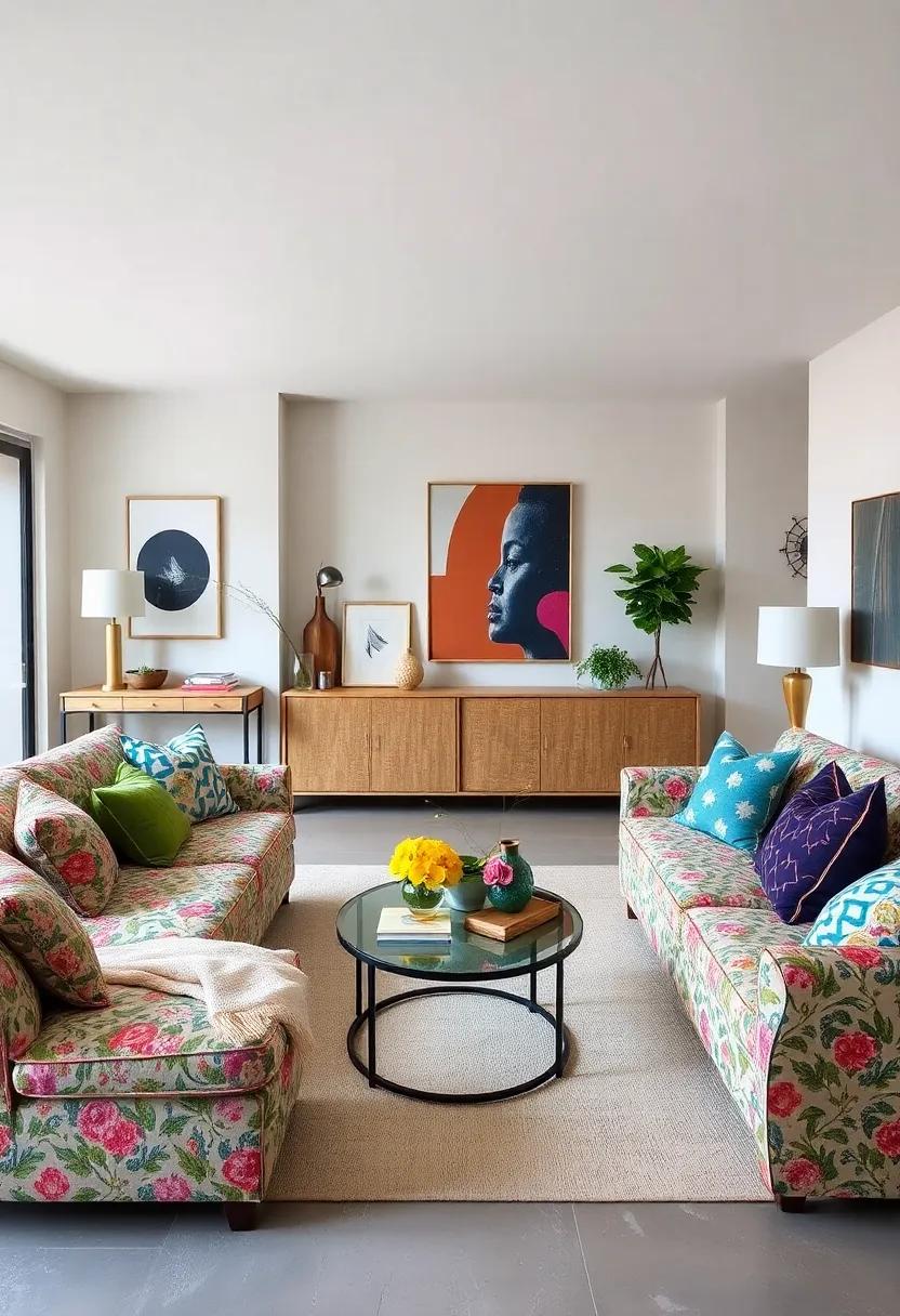 Playful Patterns: This ‍lively ‌living ‍room daringly mixes florals, stripes, and polka dots, bringing the chintz sofa to life with colorful throw cushions and eclectic art pieces