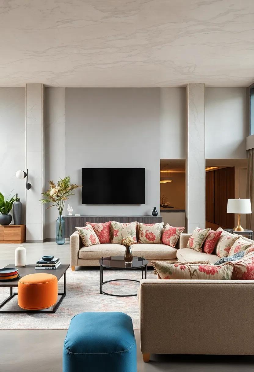 Urban Elegance: Combining city chic ⁣with grandmillennial flair, this living ​room brings together⁤ sleek lines and a floral chintz ⁢sofa, making it ​a stylish gathering spot for modern life