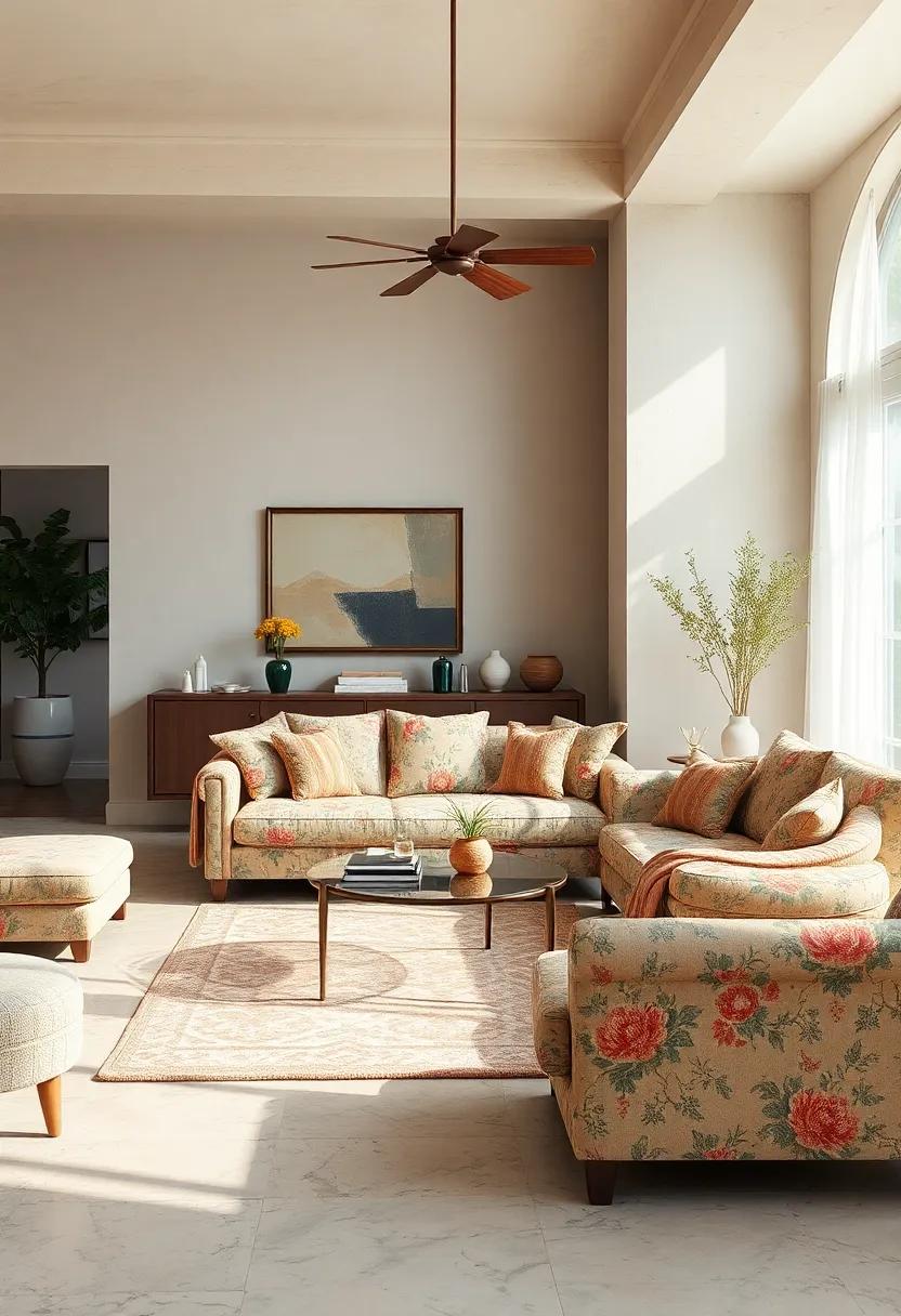 Joyful⁢ Nostalgia: A vintage-inspired ⁢color scheme, along with carefully selected accessories, brings old-world charm together with a chintz sofa that evokes cherished‌ memories