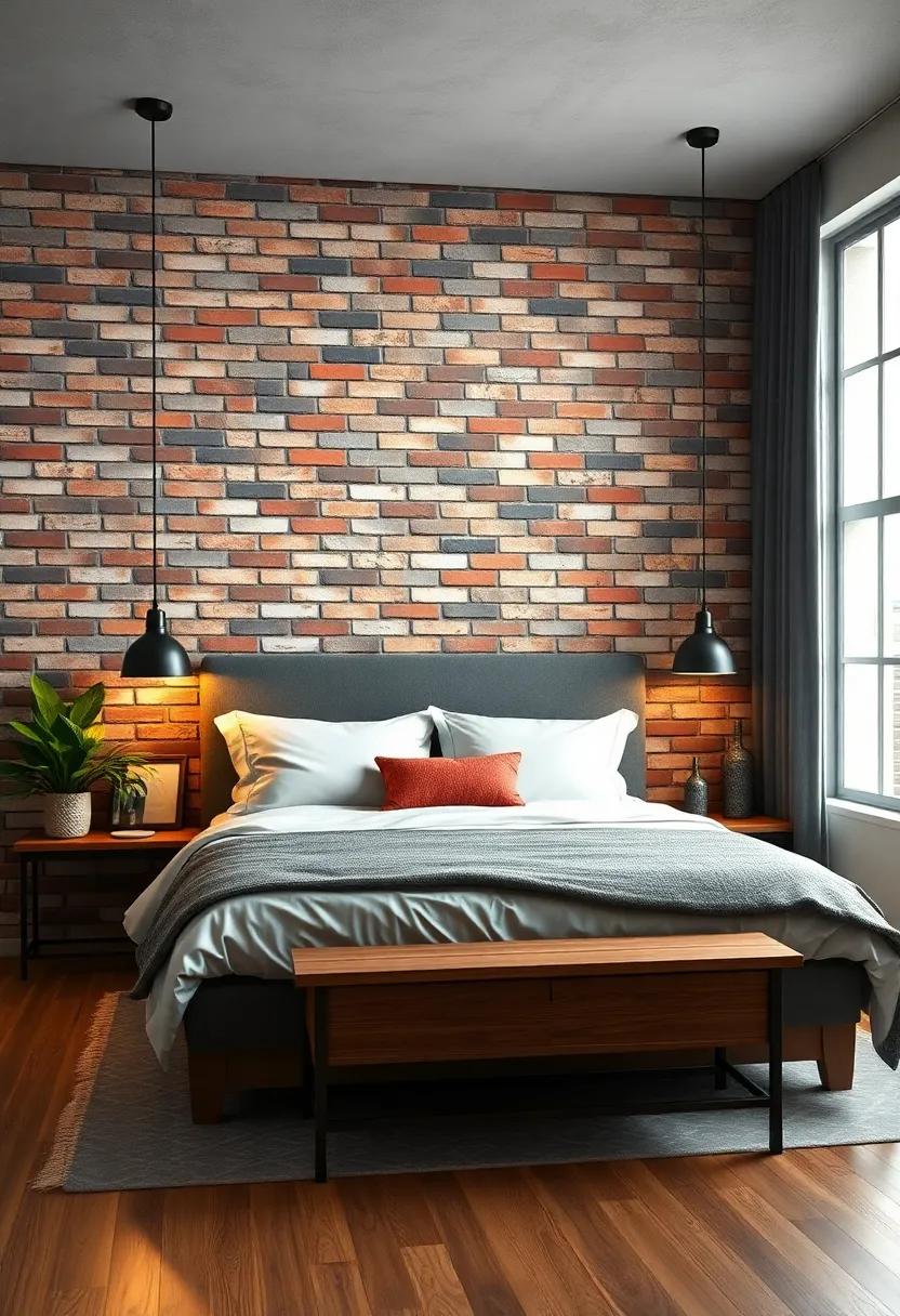 Exposed Brick Accent Wall: Embrace‍ the raw ⁢charm of industrial design with a stunning exposed brick wall, creating a‍ rustic​ yet sophisticated backdrop for your bedroom