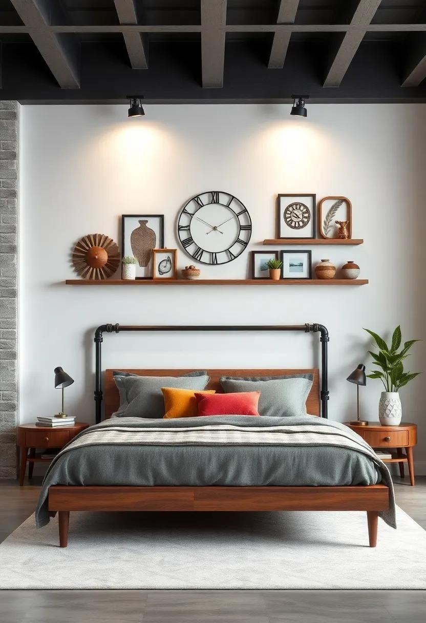 Pipe⁢ and Wood Bed Frame Display: Make your bed the focal point by crafting a pipe and ⁣wood bed frame, complemented by tasteful wall decor‍ around it