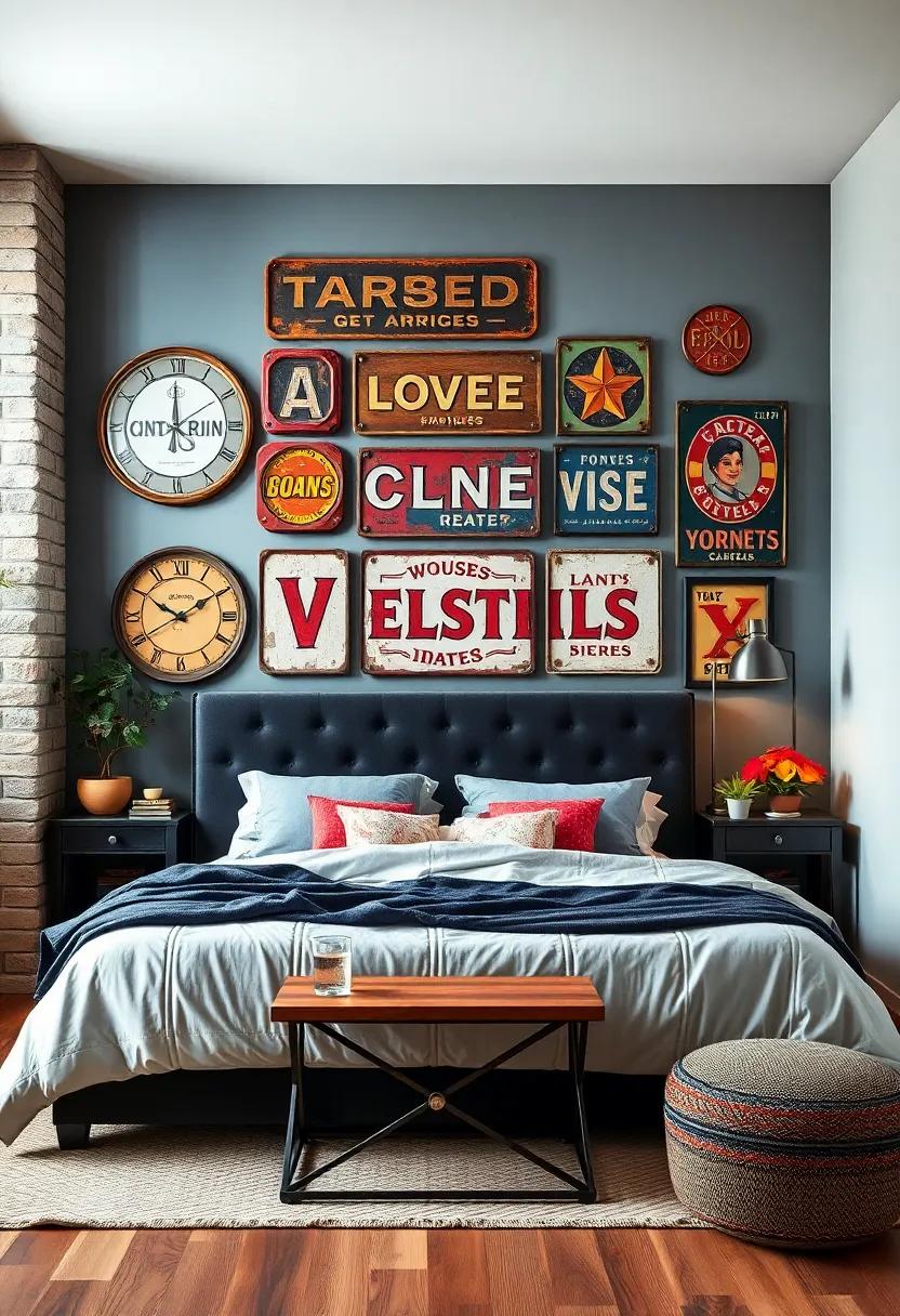 Vintage Metal⁢ Signs: Incorporate vintage metal signs as​ wall ⁣art⁤ to ‍infuse personality and nostalgia, providing⁢ a playful twist to your ‍industrial-themed ‌bedroom