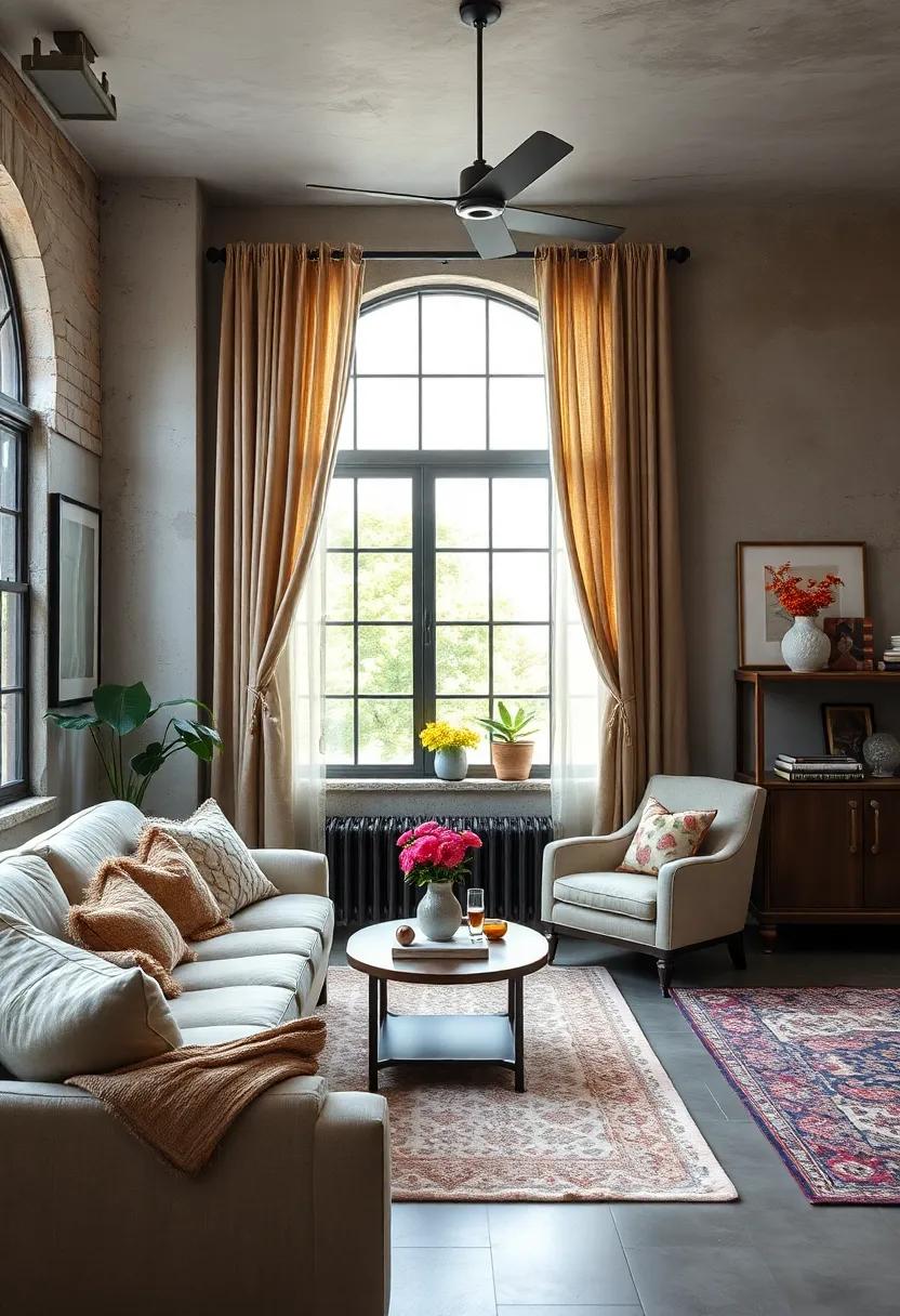 Unique Window Treatments: Use vintage fabric for curtains while opting for industrial ⁤rods⁤ to⁣ create contrast and ⁢cohesion