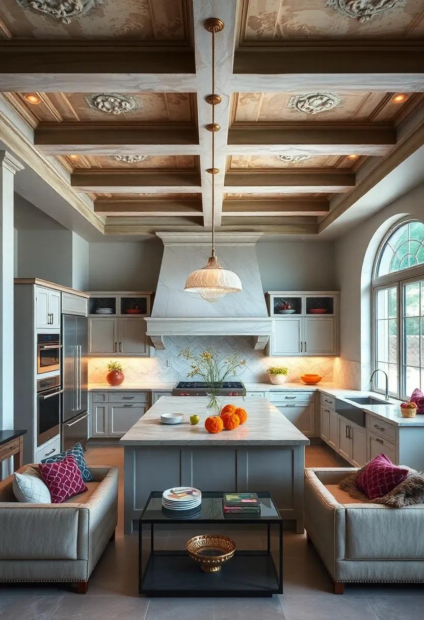 add Dramatic Ceiling Treatments: A coffered ceiling⁢ or decorative beams can create an architectural masterpiece above, enhancing the kitchen's grandeur