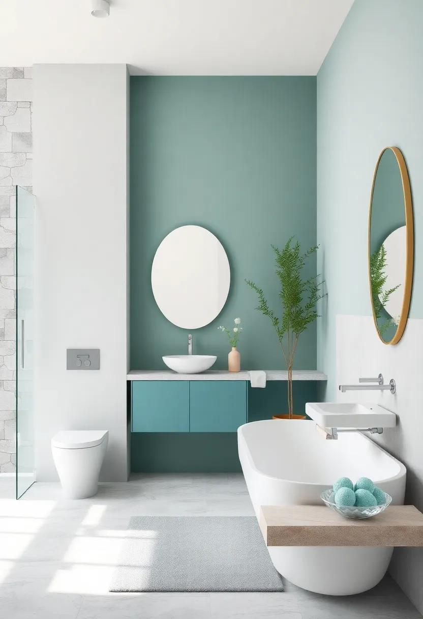 Tranquil⁢ Teal and Crisp white: ⁤A calming ​combination that brings a serene​ feel to your‍ bathroom‍ while​ enhancing natural light