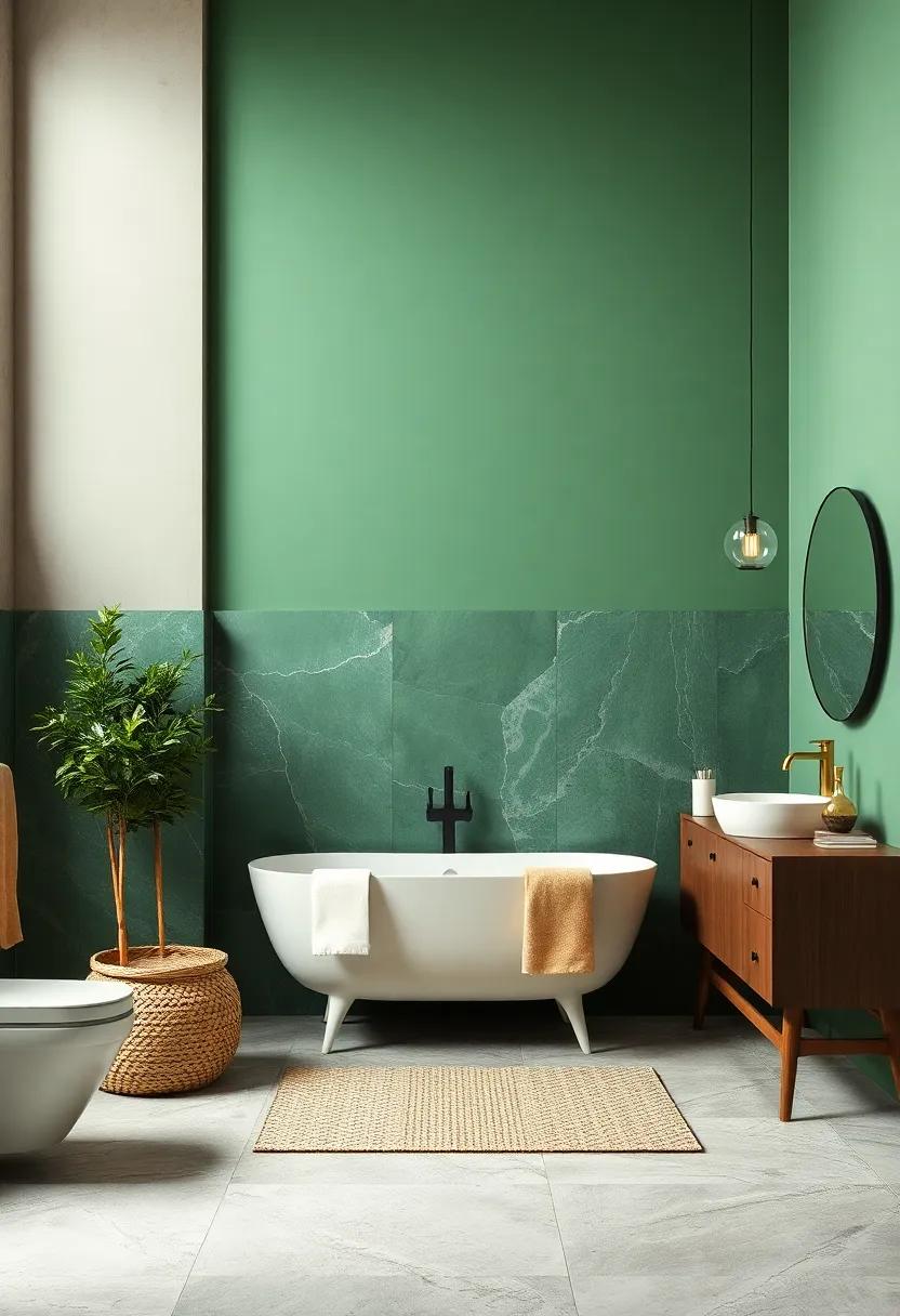 Rich Forest ⁣Green with Cream Accents: Emphasize ⁣tranquility and liveliness in your bathroom with this⁢ nature-inspired⁢ combo