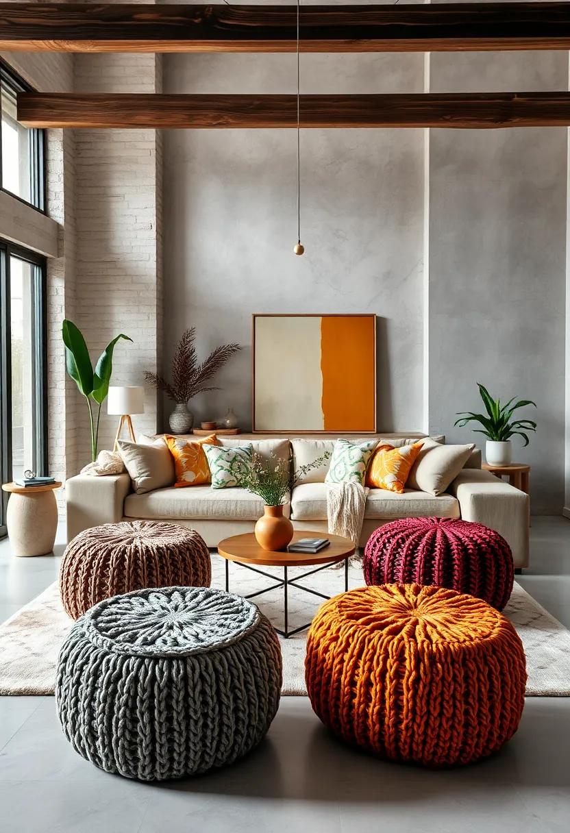 Knitted Poufs: Swap traditional coffee tables for knitted poufs that offer ⁤a⁤ unique seating option while maintaining comfort