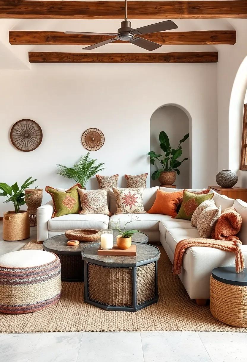 vintage-Inspired Throw pillows: Mix and match unique pillows in earthy tones and patterns for a personalized touch on your seating
