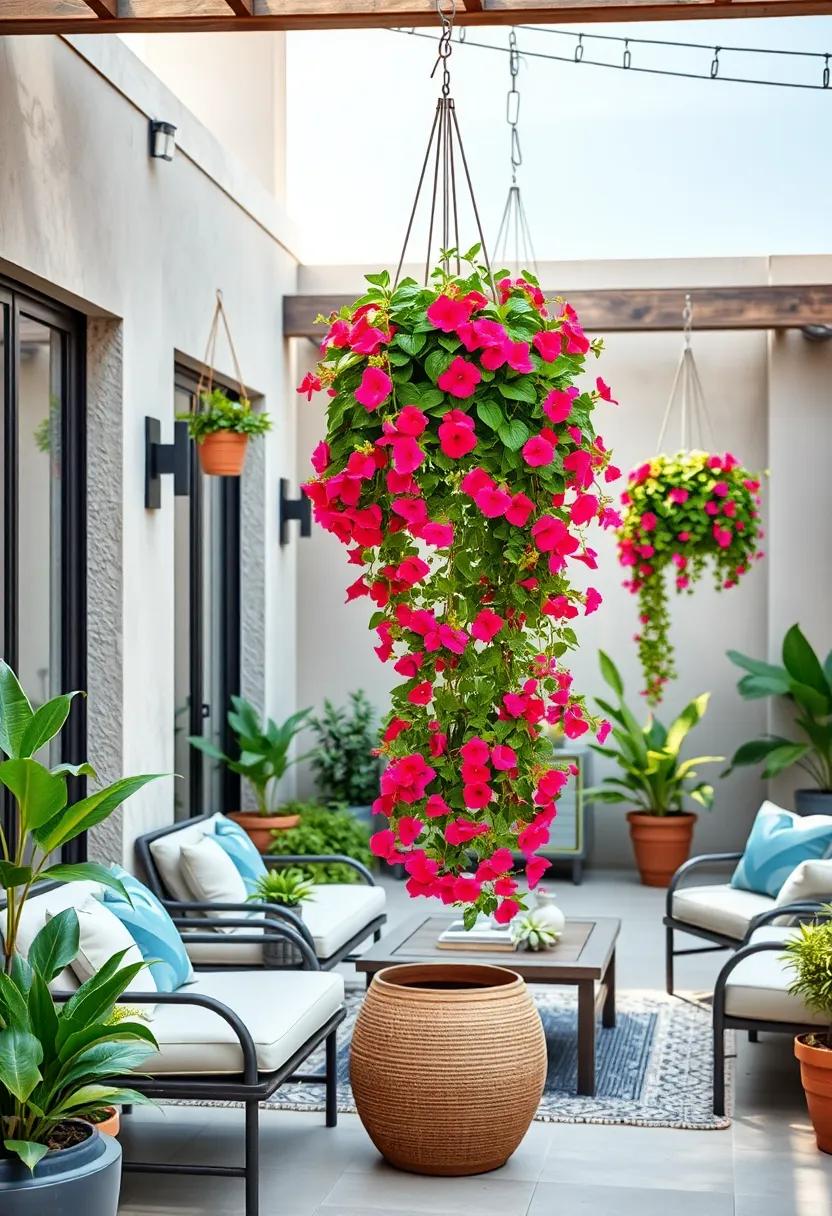 Floral⁣ Cascade: Choose vibrant flowering plants like petunias and mandevillas ‍to create a stunning‍ visual impact as‍ they ⁣spill over from ⁤their hanging pots
