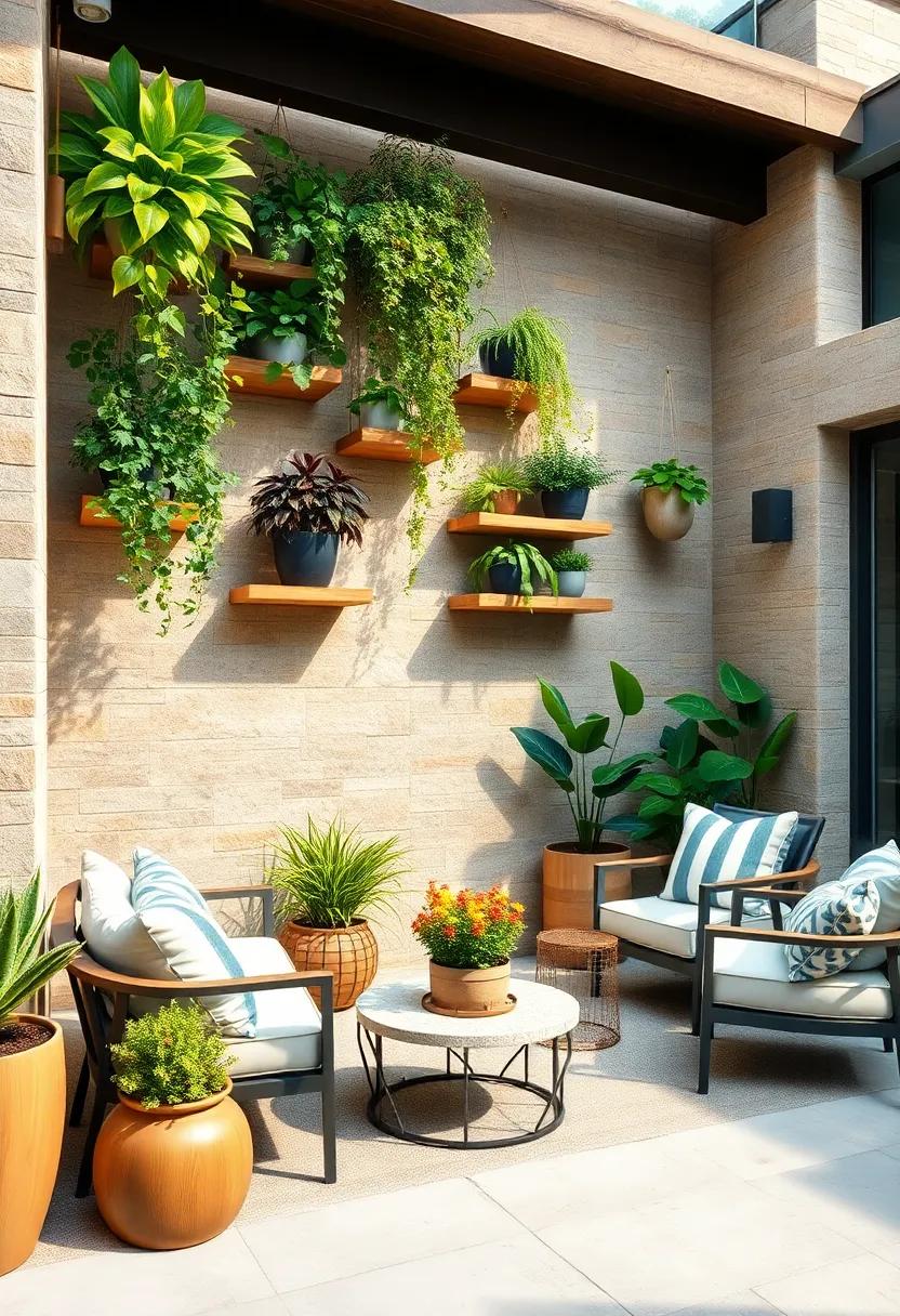 Terraced Tranquility:⁢ Install staggered shelves on your ⁣patio ⁤wall ‌to host a mix of cascading plants, offering​ a serene ⁤outdoor retreat that feels lush ⁢and thriving
