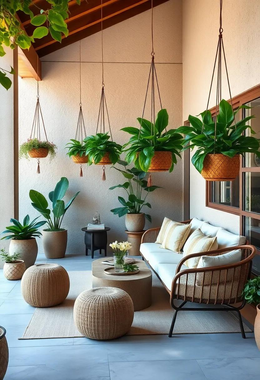 Zen Sanctuary: create a soothing⁤ atmosphere with bamboo hangers filled with peace lilies and string of hearts, ‍perfect for a meditative‌ outdoor space