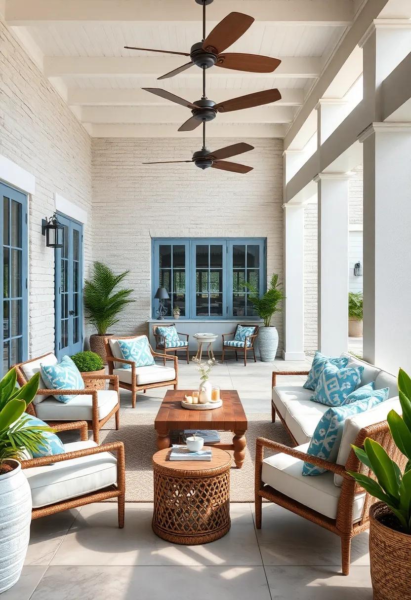 Coastal Lounge: Nautical elements, soft blues, and​ white accents ‍make for a breezy, beach-inspired⁣ patio‌ that captures the essence of seaside relaxation