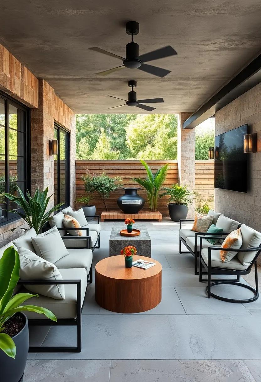 Industrial⁢ Elegance: Raw materials like metal and⁣ concrete combine with plush ⁤seating to create a sophisticated yet edgy outdoor lounge area