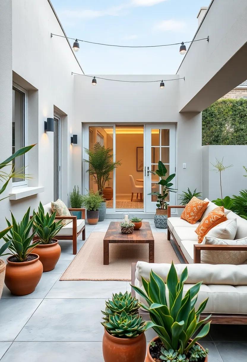 Minimalist Zen Oasis: A clean, uncluttered space with⁤ sleek furniture⁢ and potted succulents brings tranquility and calm to outdoor living