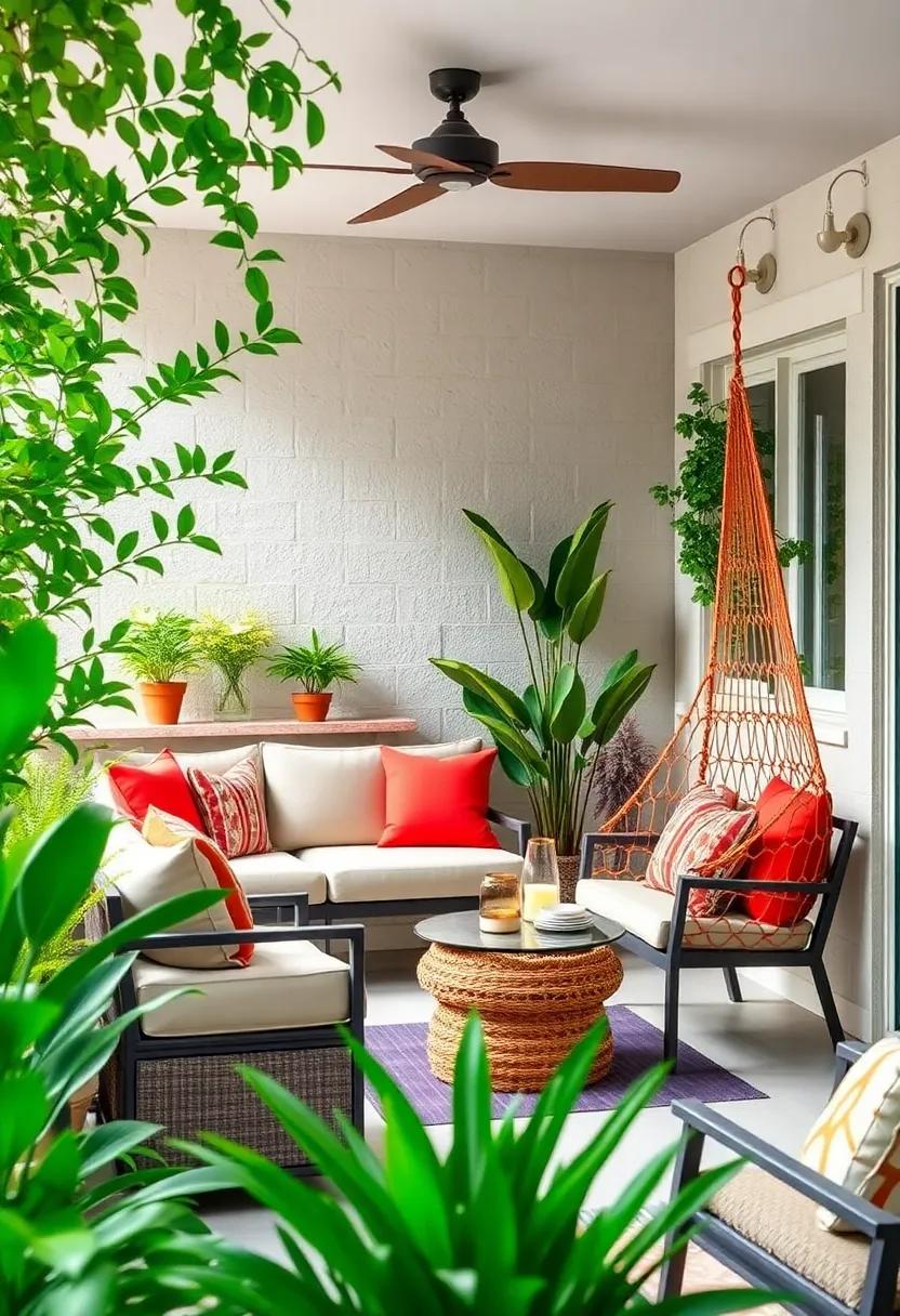 cozy⁤ Corner nook: Transform a‍ small​ patio with a hammock chair ⁣suspended from ⁤the ceiling ⁤or walls, creating a ⁣perfect reading‌ corner ⁣surrounded by lush ⁣greenery