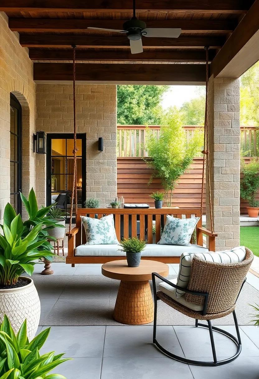 Garden Swing: Install a wooden⁢ swing suspended from‌ a sturdy beam, combining playful leisure with chic design ‌for your patio's focal⁢ point