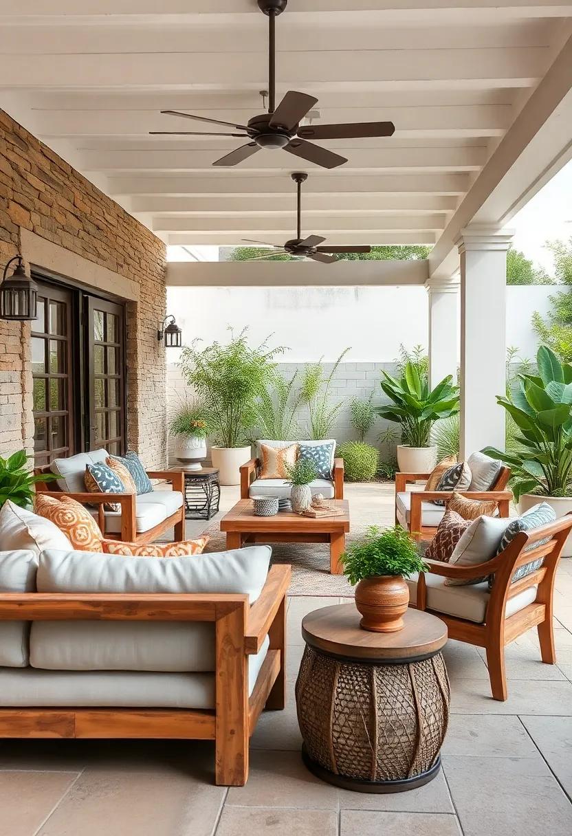 Rustic Revival: Opt for reclaimed⁣ wood furniture pieces that add a natural ⁣charm to your patio, complemented⁤ by soft, neutral ⁢fabrics ⁣for an inviting look