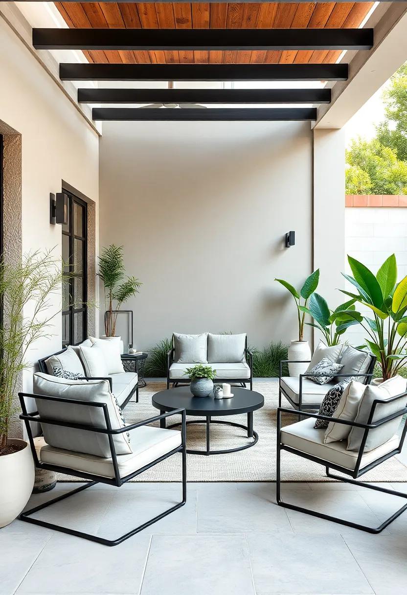 Sleek Modern⁤ Minimalism: Use sleek, metal-framed furniture with clean lines and a⁤ monochromatic color ⁣palette for‌ a contemporary outdoor setting that⁣ exudes sophistication