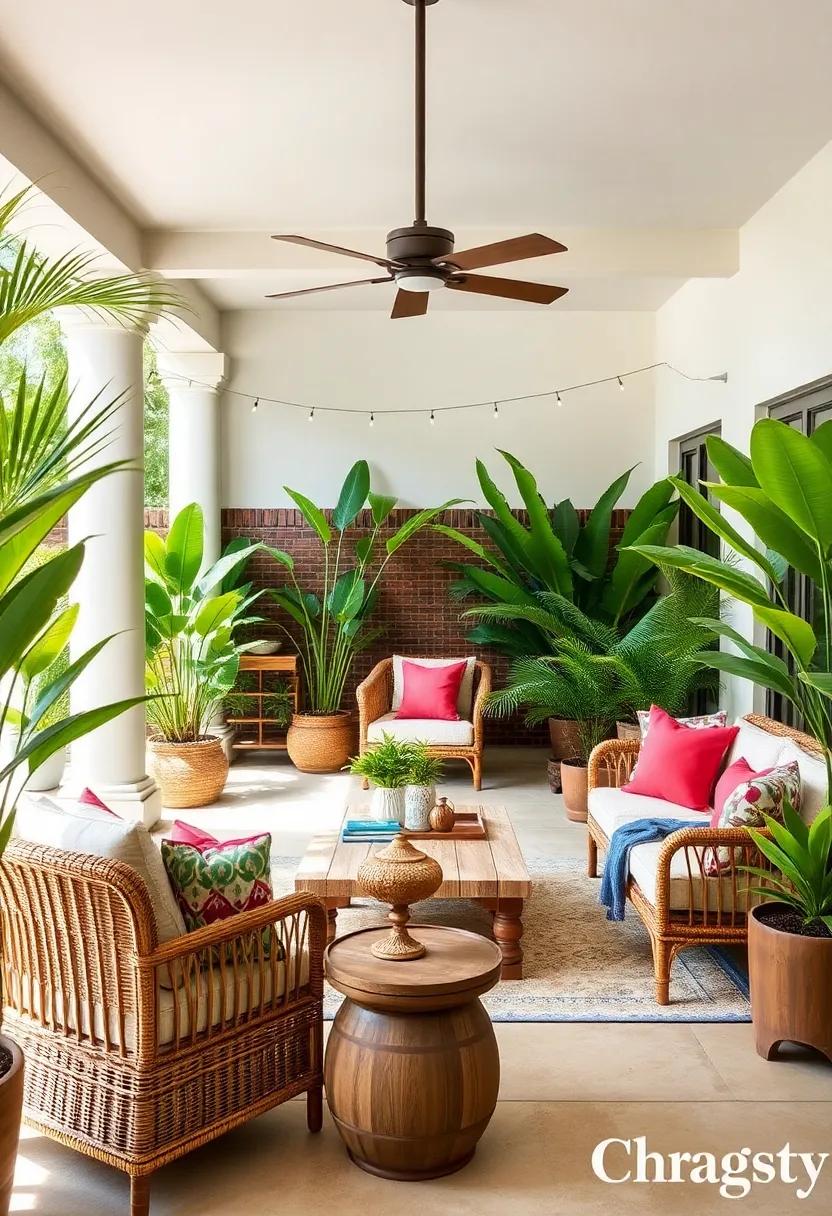 Tropical Oasis: Use bamboo or rattan⁤ furniture, ‌paired with⁢ lush⁣ tropical plants​ and vibrant cushions, to create a relaxing island ⁤escape in your backyard