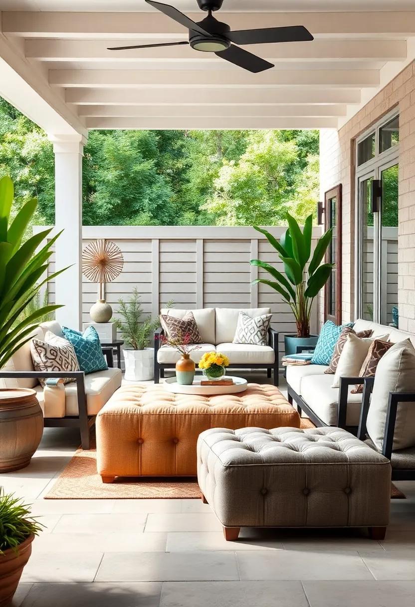 Tufted Ottoman Delight: Add ⁢tufted ‌ottomans to your‌ patio for⁢ versatile seating⁤ that can⁣ double‍ as footrests or ​side tables, ‌enhancing​ functionality⁤ without sacrificing ⁢style