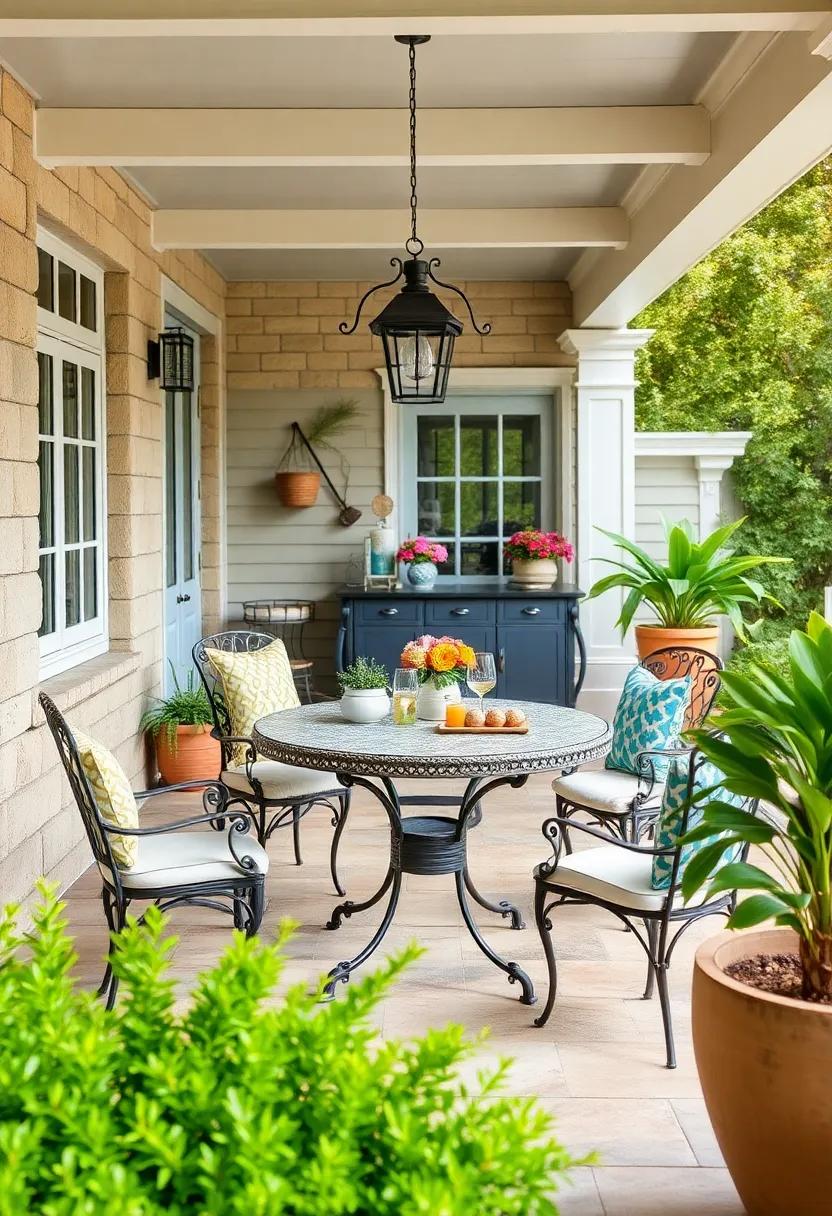 Vintage⁢ Garden Charm: incorporate antique furniture ‌pieces, such ‌as a wrought-iron‍ table paired‍ with mismatched chairs, to evoke a ⁣nostalgic feel ⁢in your outdoor dining⁤ area