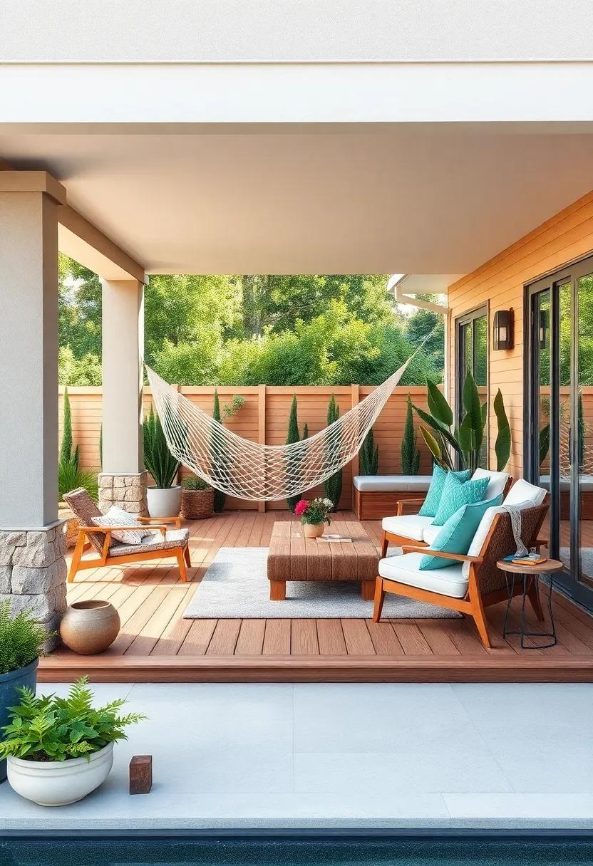 Build a Wooden Deck: Construct a sturdy deck for a polished look that seamlessly integrates‍ the⁣ hammock and lounge chairs