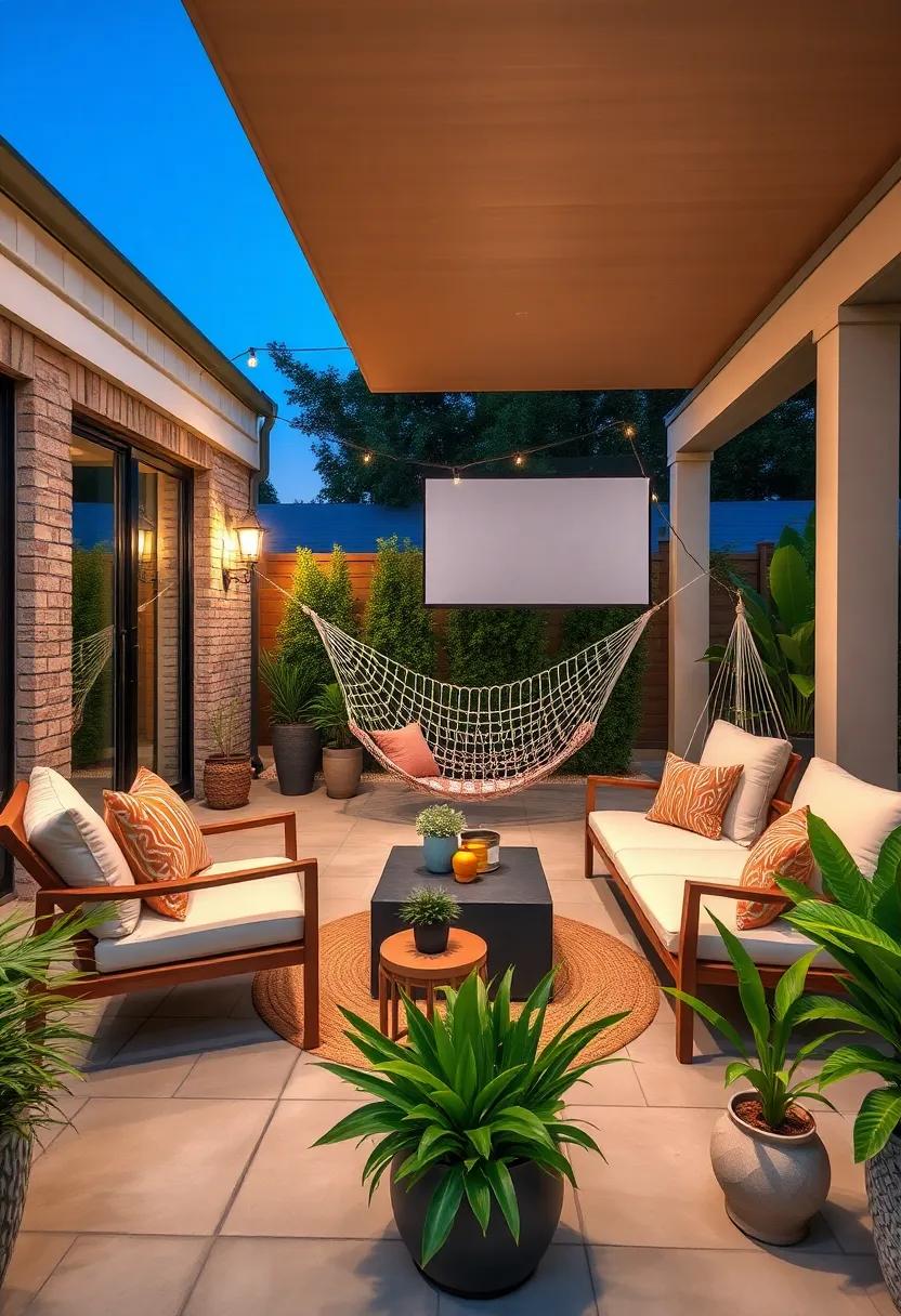 Create a Movie Night Setup: Position​ a projector ⁢screen near your hammock and lounge chairs for cozy outdoor movie nights under the stars
