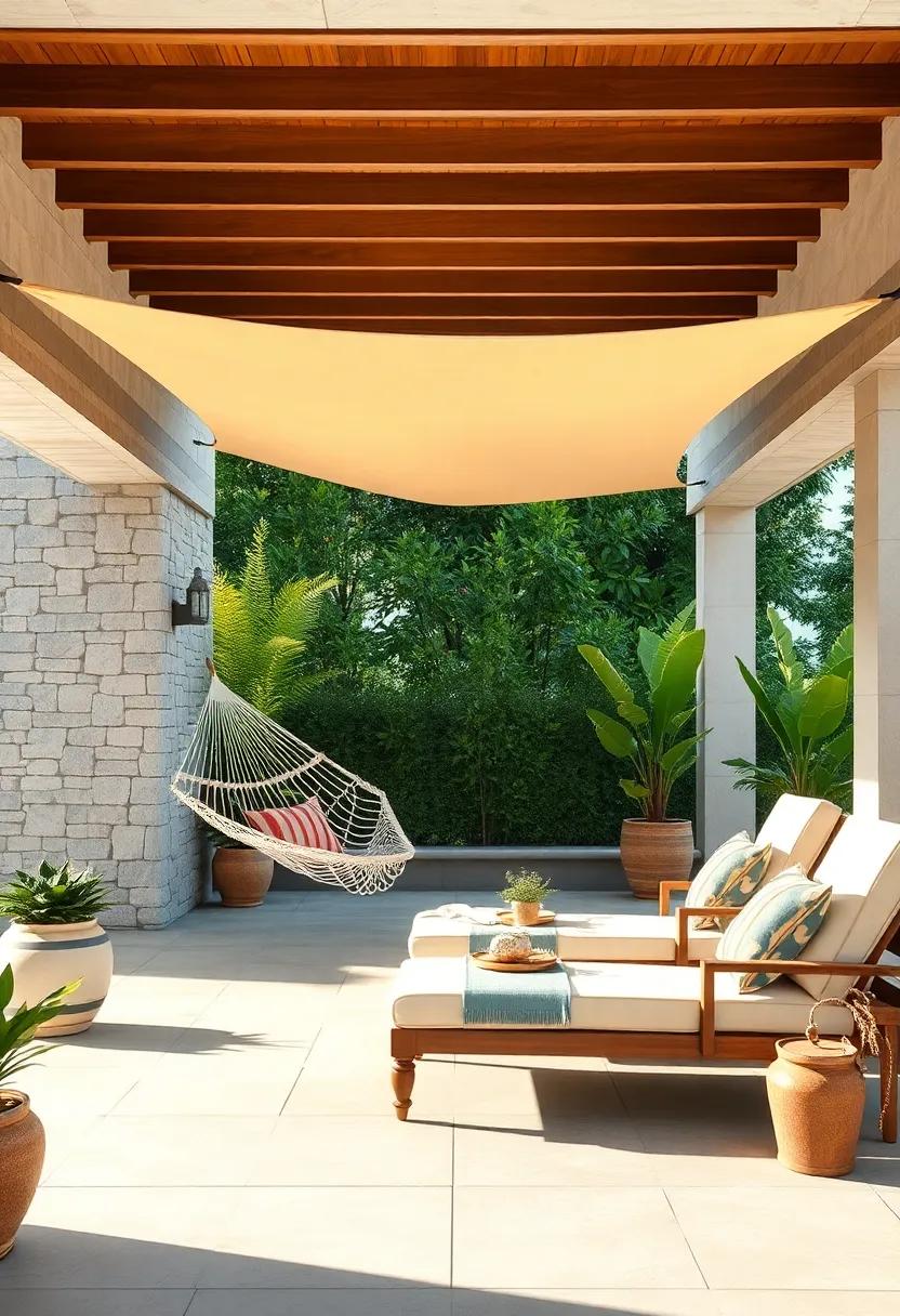 Install⁤ a ​Shade sail: Use a stylish shade sail to protect your hammock and lounge chairs from the sun while adding a‌ modern⁤ touch