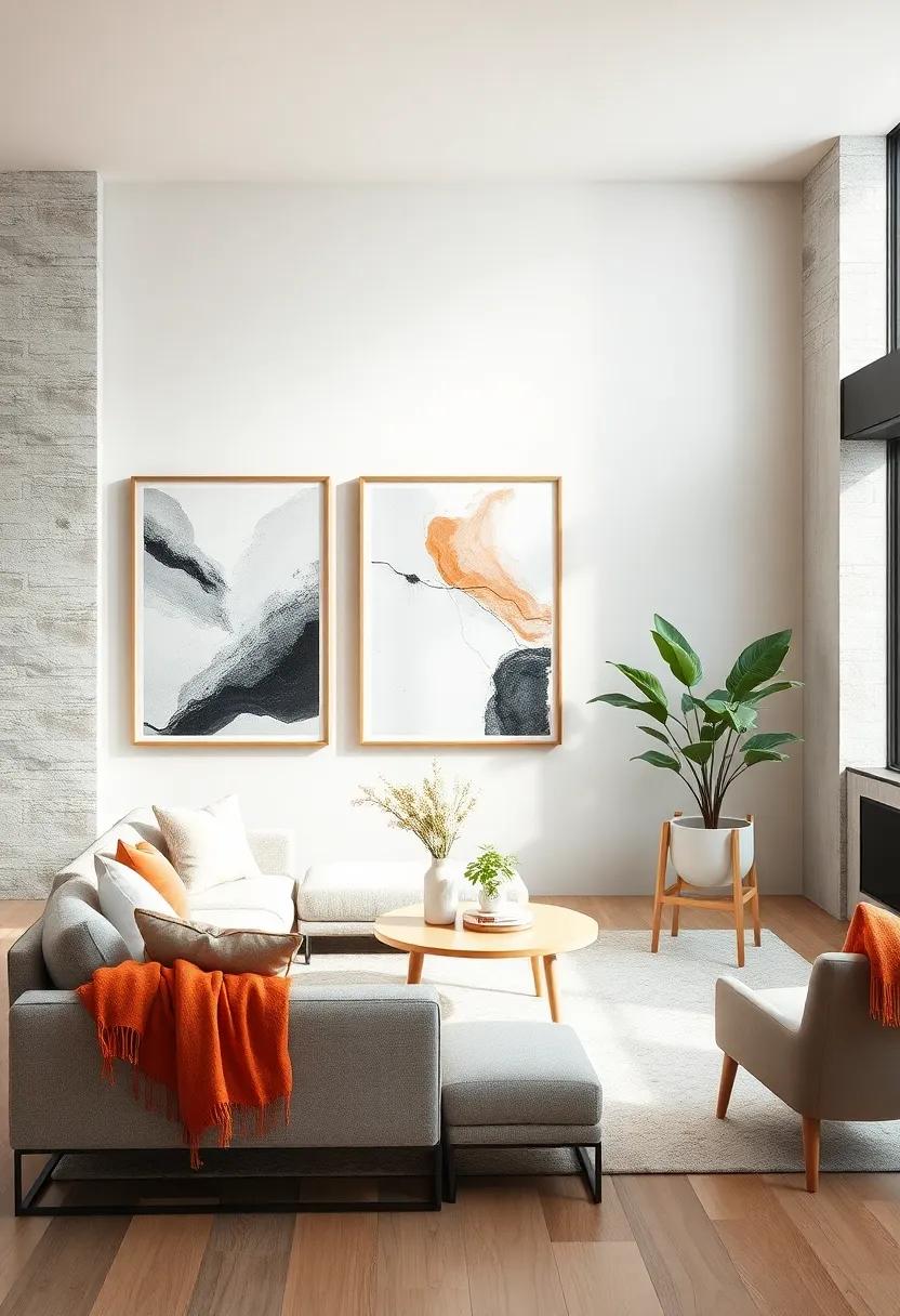 Statement Colors: Introduce pops of color through abstract art pieces that serve ‌as focal points in neutral-toned rooms