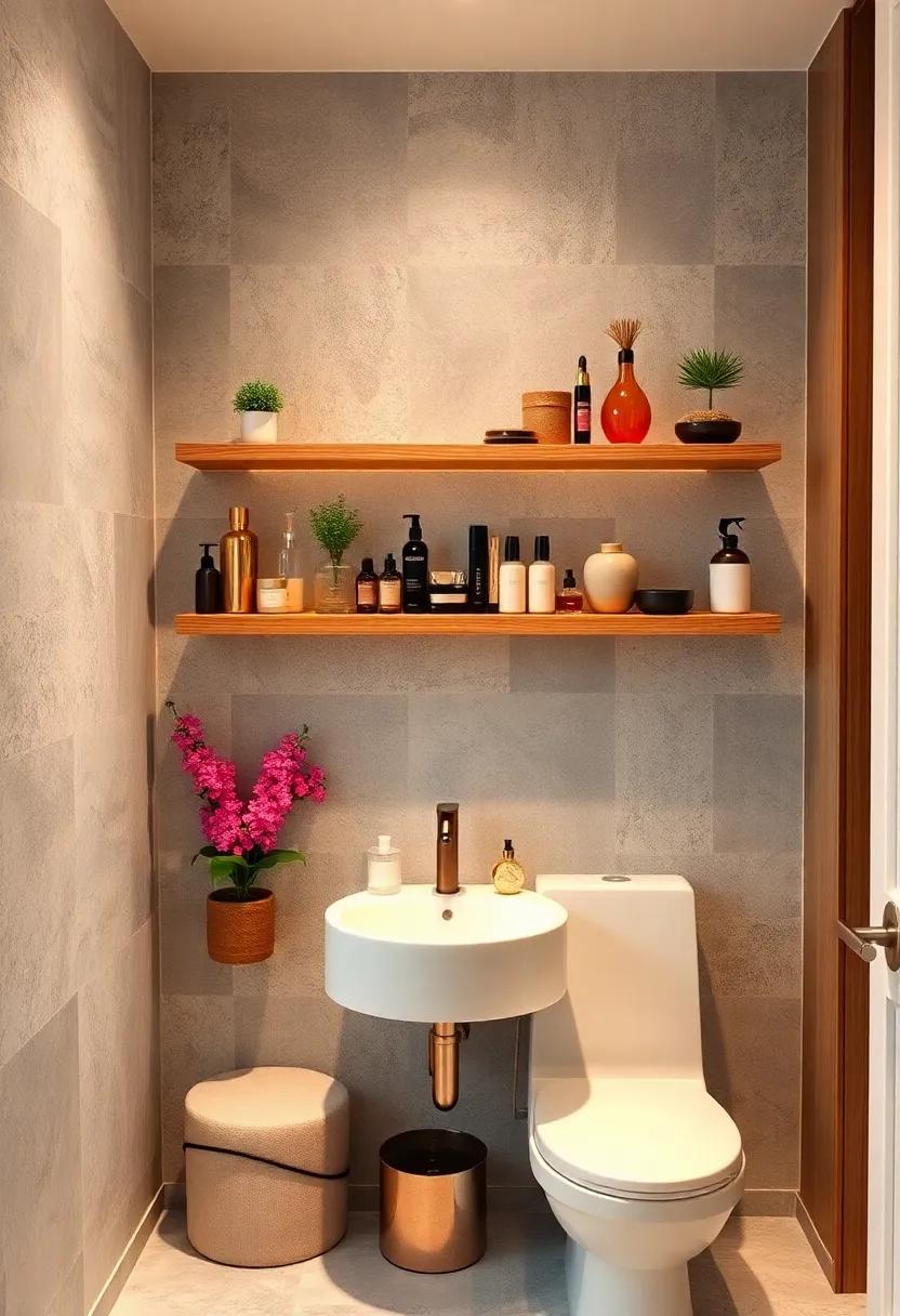 floating Shelves: Install floating shelves above your sink or toilet to display makeup and toiletries while adding a decorative element to the room