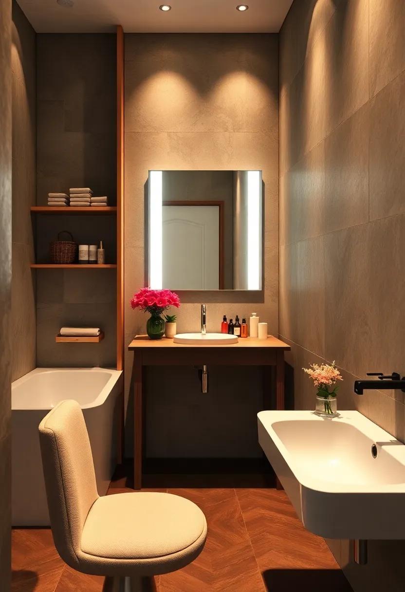 fold-Down Vanity Desk: Consider a fold-down vanity desk that can ⁣hide away when not in use,​ freeing up space while still accommodating your makeup ​needs