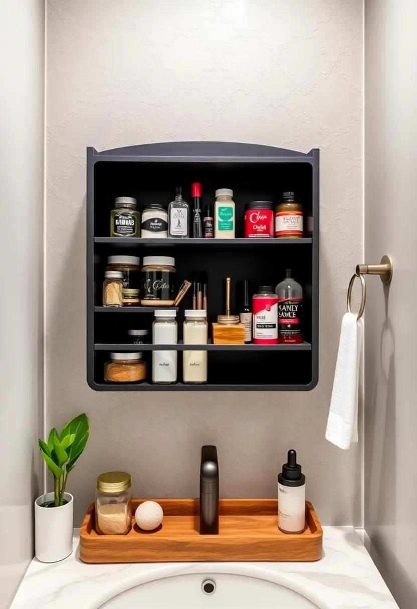 Repurposed Spice Rack: Transform an ‍old spice rack into a sleek makeup organizer by painting it and adding jars to hold your products