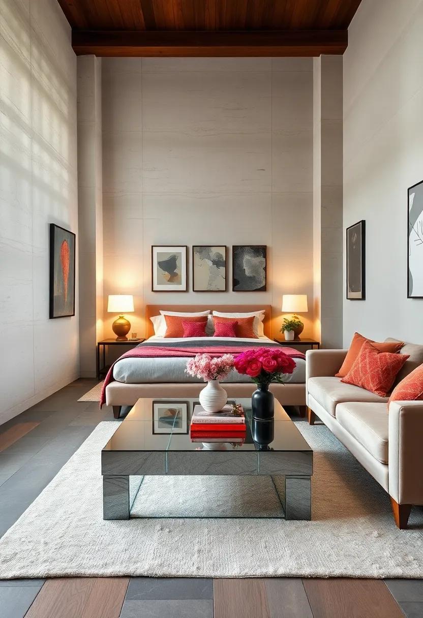 dazzling Coffee Table: ‌If space allows, a mirrored coffee table can ‍bring sophistication to a small seating area within your bedroom