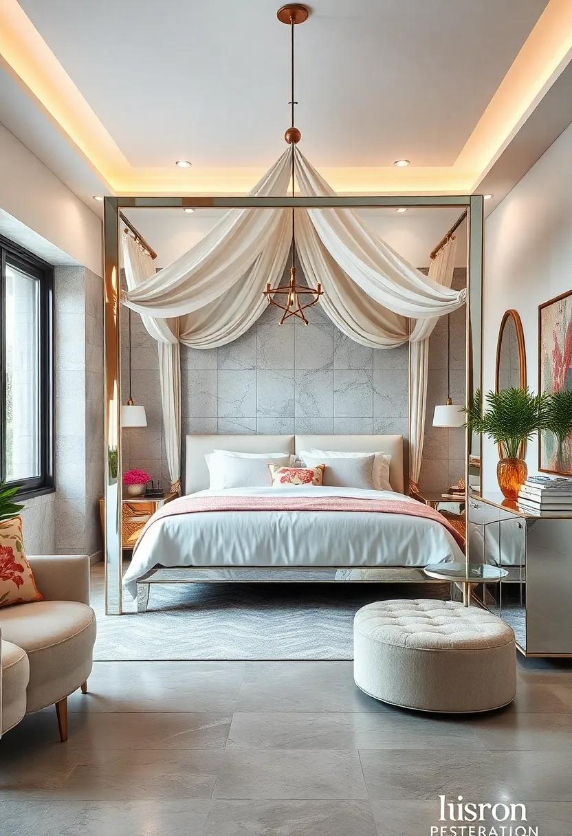 Dreamy Canopy: Frame your bed⁢ with a⁢ mirrored canopy to introduce drama and glam without needing additional decor