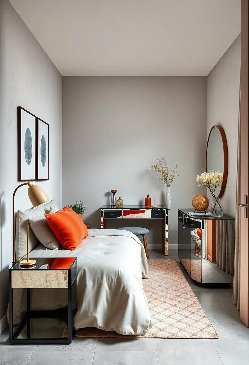 Functional Desks: A mirrored vanity or writing desk can serve as a make-up station while enlivening the space