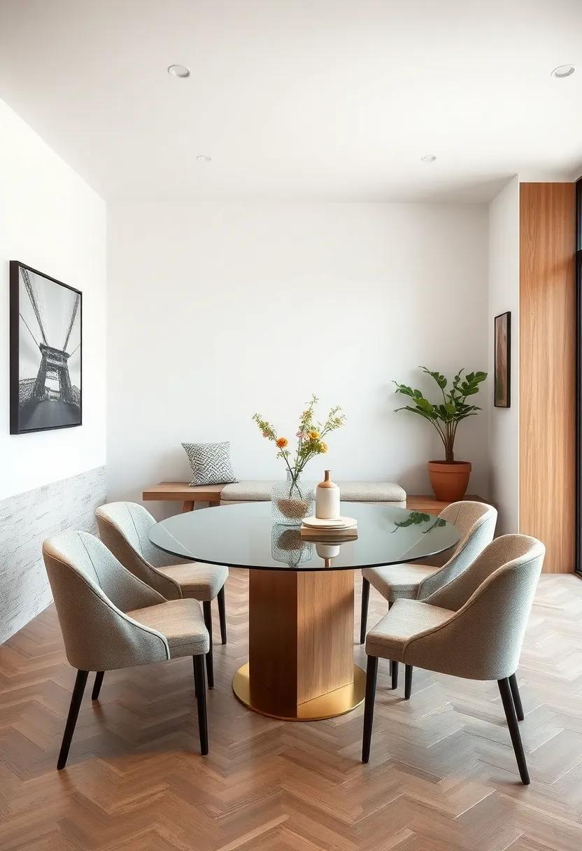 Glass ⁢Top Glam: ⁣A glass-top‌ table on a minimalist ‌base creates the illusion‌ of​ more ​space while‌ still offering ample surface area