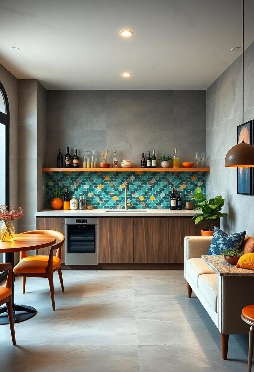 Incorporate a⁢ Bold Backsplash: Use colorful tiles or a unique pattern to‌ create a striking focal ⁣point behind⁣ your ⁤bar