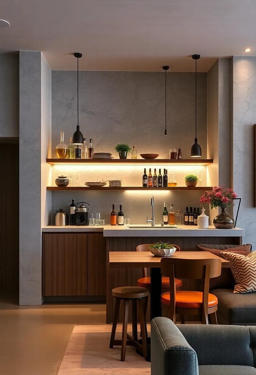 Install Under-Bar lighting: Enhance ⁤mood and⁢ functionality with LED strip ‌lights or pendant ⁣lights beneath ‍the shelves