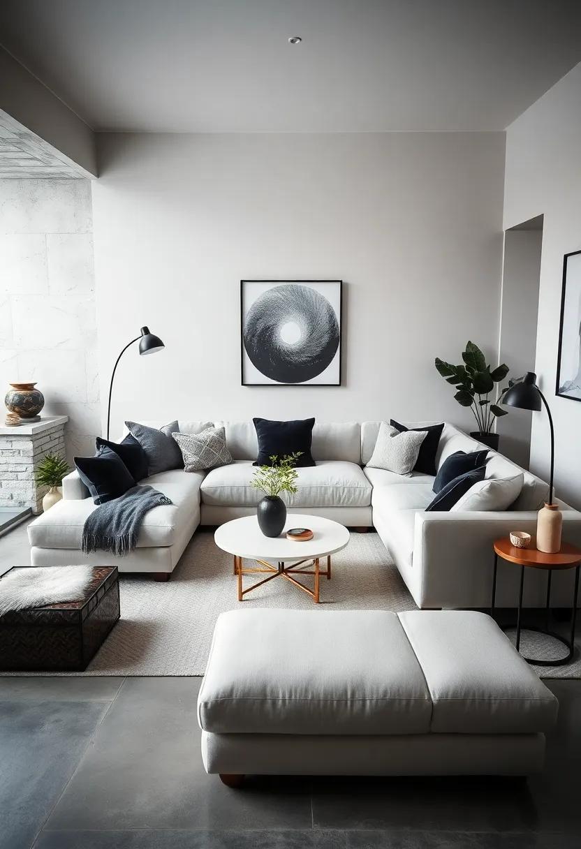 Elegant Monochrome: A chic, sophisticated space where⁢ a black and white sectional sofa⁣ acts ‌as the centerpiece, perfectly complemented by minimalist decor