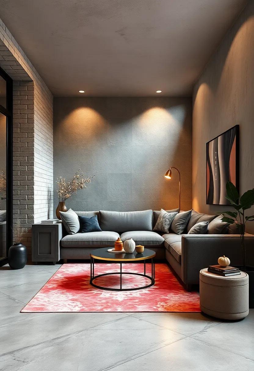 Luxe‌ Loft Living: Elevating ⁢a small area with ⁢a plush, velvet ​sectional, this design ​emphasizes richness through textures⁣ and ‍ambient ‌lighting for a glam touch