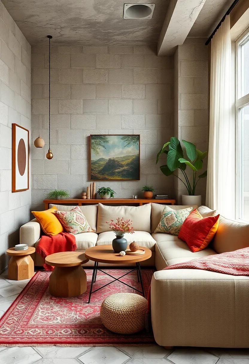 Bohemian Bliss: ⁢An eclectic small living room filled with patterns, textures, and a sectional sofa adorned with a mix of vibrant cushions for a relaxed vibe