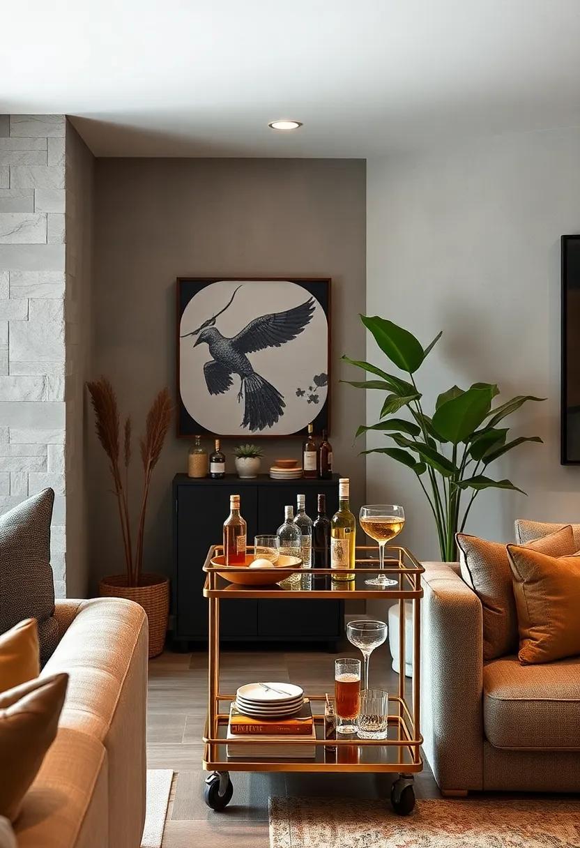 Miniature Martini Station: Transform a small corner into a chic martini station with a dedicated cart featuring your favorite spirits and accessories