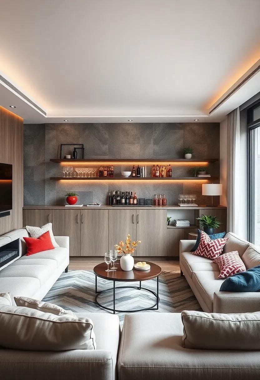 Floating Shelves⁢ Bar: Install floating shelves for‌ a sleek, ⁣modern‌ look; use⁣ them to display your glassware ‍and liquor bottles while​ saving valuable floor space