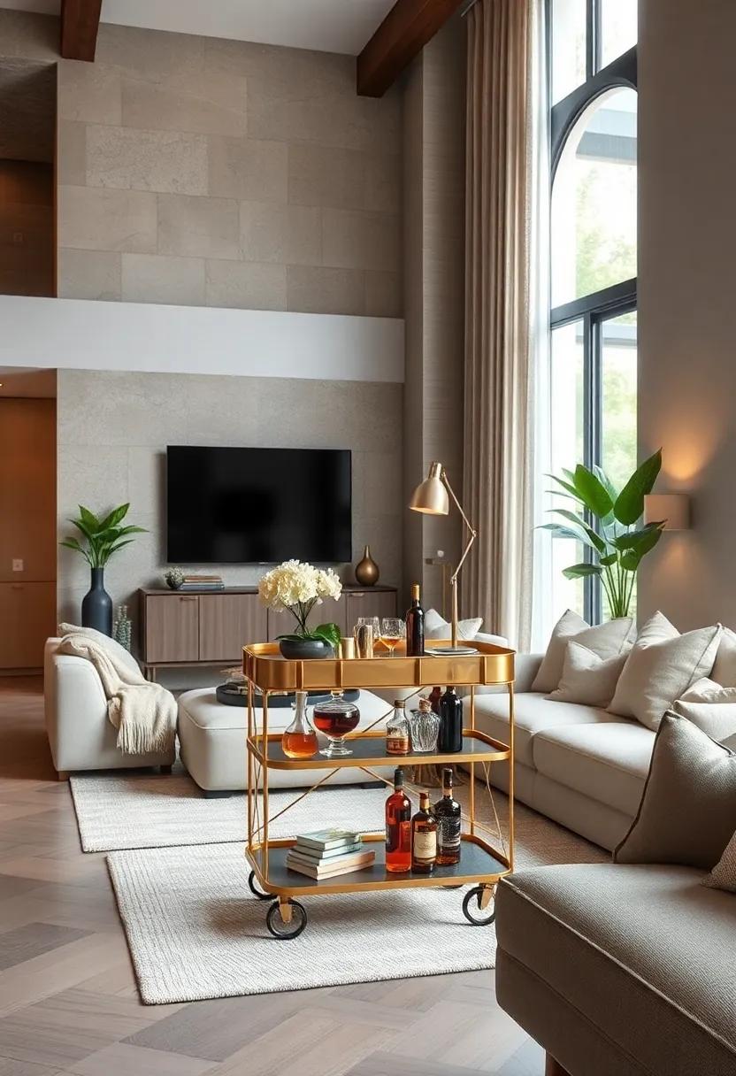 Bar Cart as a Centerpiece: Place your⁤ bar cart strategically in your living room, making it the focal⁤ point for‌ both ⁤style ‍and ‌functionality