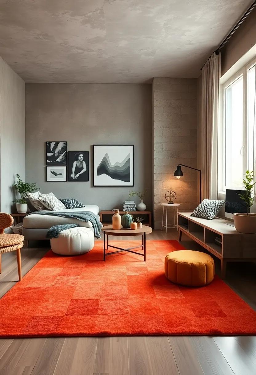 Choose a rug in a bold color to make a statement⁣ in ⁣a neutral room