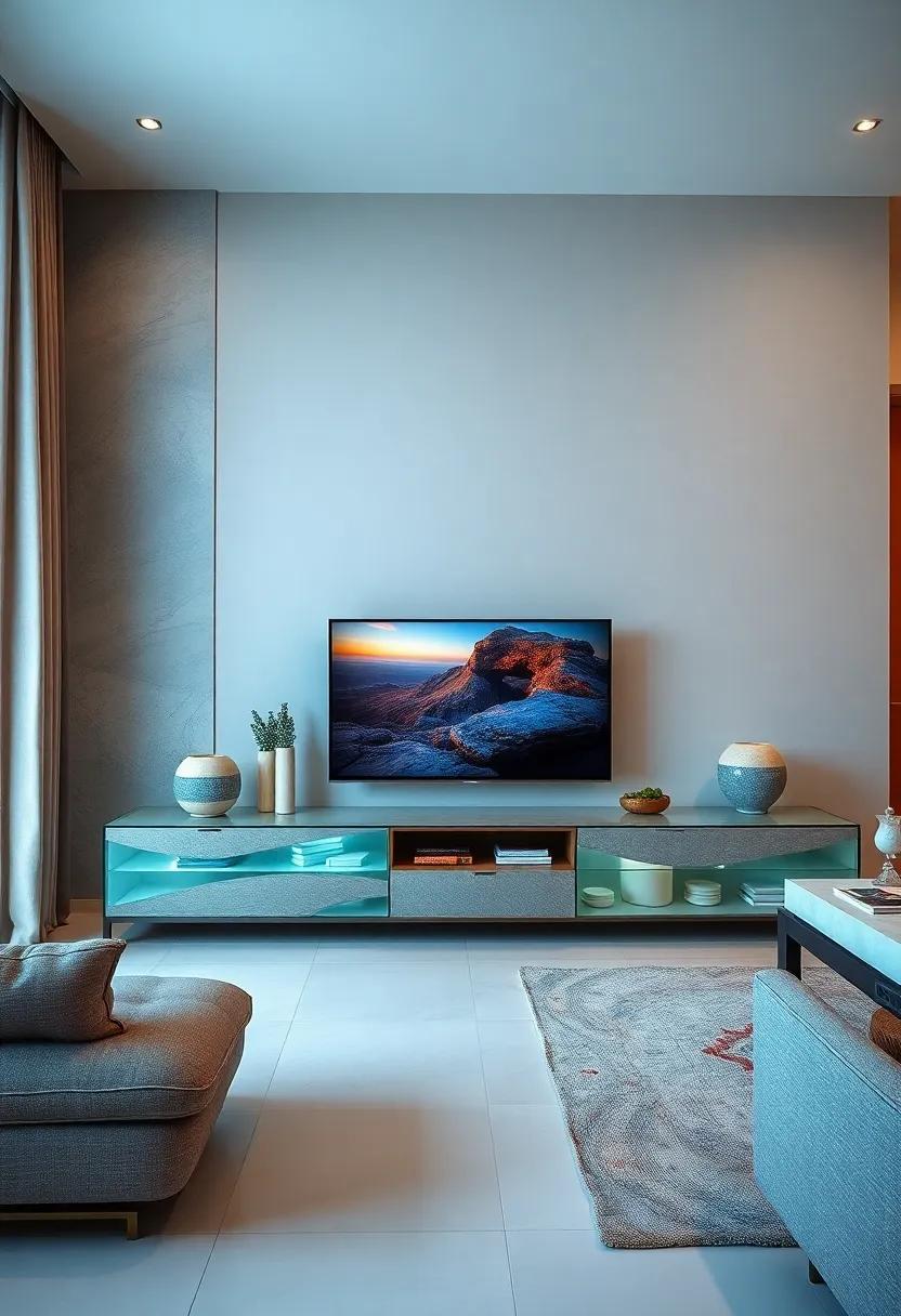 Luxe layering: Embrace luxury with a TV stand that features layered glass textures, enhancing visual ⁤depth while showcasing your entertainment setup