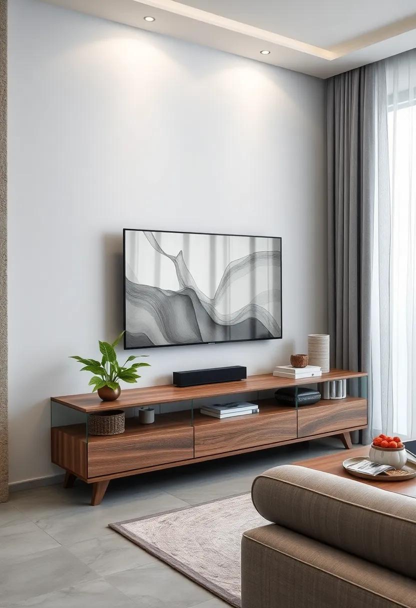 Nature-Inspired: Appreciate the ⁢beauty of​ a TV⁣ stand that incorporates natural wood and glass elements, creating a cozy yet modern⁣ atmosphere